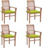 VidaXL Eetkamerstoelen 4 st met heldergroene kussens massief teakhout online kopen