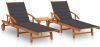 VidaXL Ligstoelen 2 st met tafel en kussens massief acaciahout online kopen