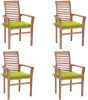 VidaXL Eetkamerstoelen 4 st met heldergroene kussens massief teakhout online kopen