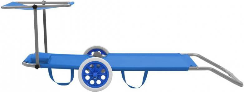 VidaXL Ligbed met luifel en wieltjes inklapbaar staal blauw online kopen
