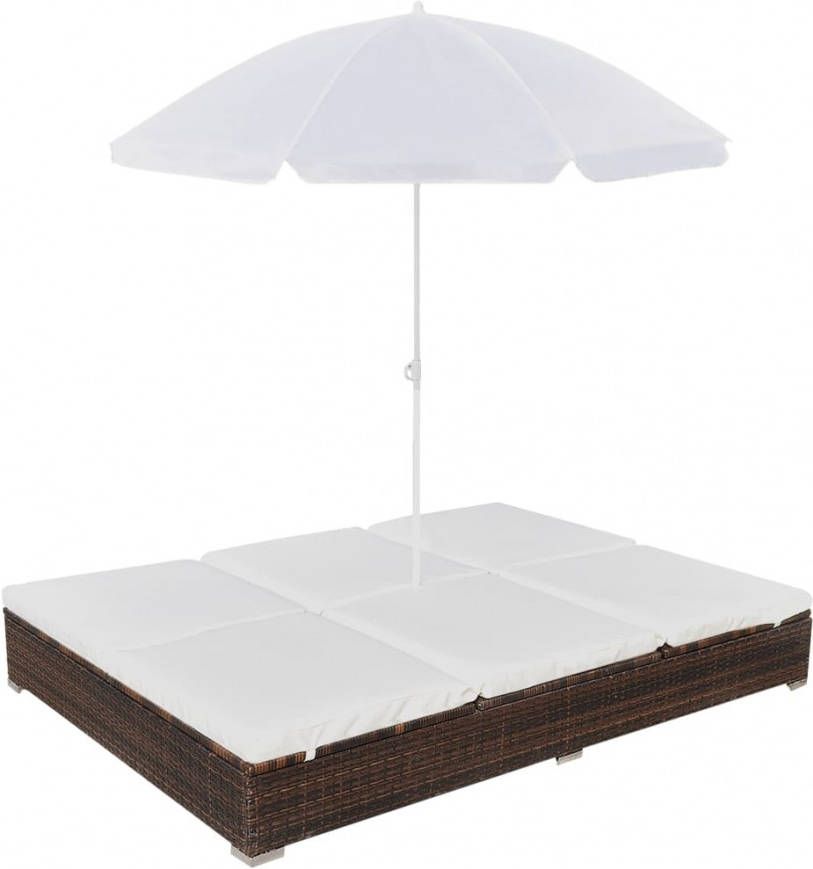 VidaXL Loungebed met parasol poly rattan bruin online kopen