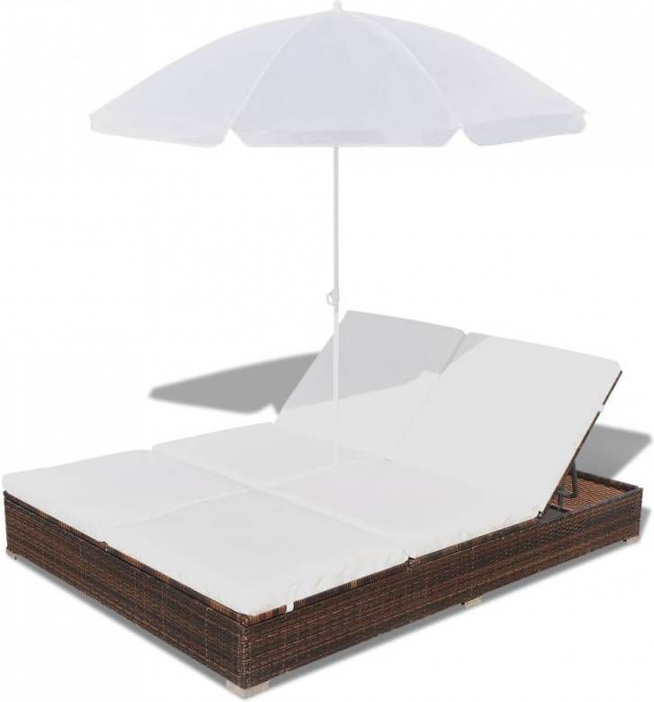 VidaXL Loungebed met parasol poly rattan bruin online kopen