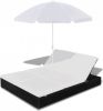 VIDAXL Loungebed met parasol poly rattan zwart online kopen