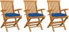 VidaXL Tuinstoelen 3 st met blauwe kussens massief teakhout online kopen