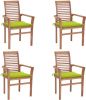 VidaXL Eetkamerstoelen 4 st met heldergroene kussens massief teakhout online kopen