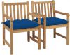 VidaXL Tuinstoelen 2 st met blauwe kussens massief teakhout online kopen